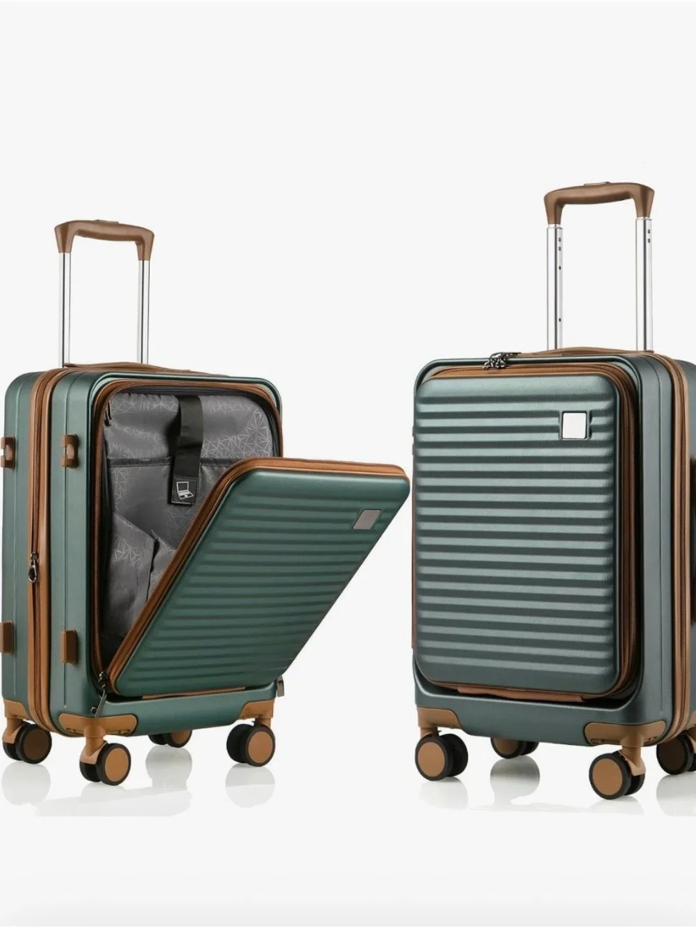 Men's Green Hard-Shell Carry-On with Brown Trim